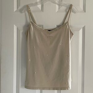 Sonoma Y2K Cami Tank Top Medium Sequins Boho Shelf Bra Beige Stretch